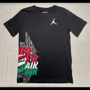 Jordan Black Short Sleeve T-shirt with Red, White, and Green layered logo design